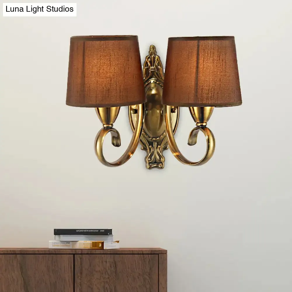 Traditional Wall Mount Lamp 1/2-Light Metal Sconce with Fabric Shade in Coffee for Living Room