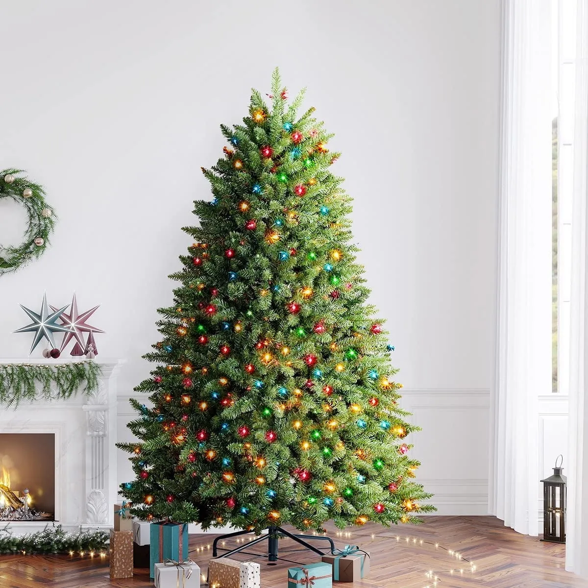 valiant 6ft Pre-Lit Spruce Christmas Tree with 500 Color Lights, Artificial Multi-Color Xmas Tree 7.5' 7.5'