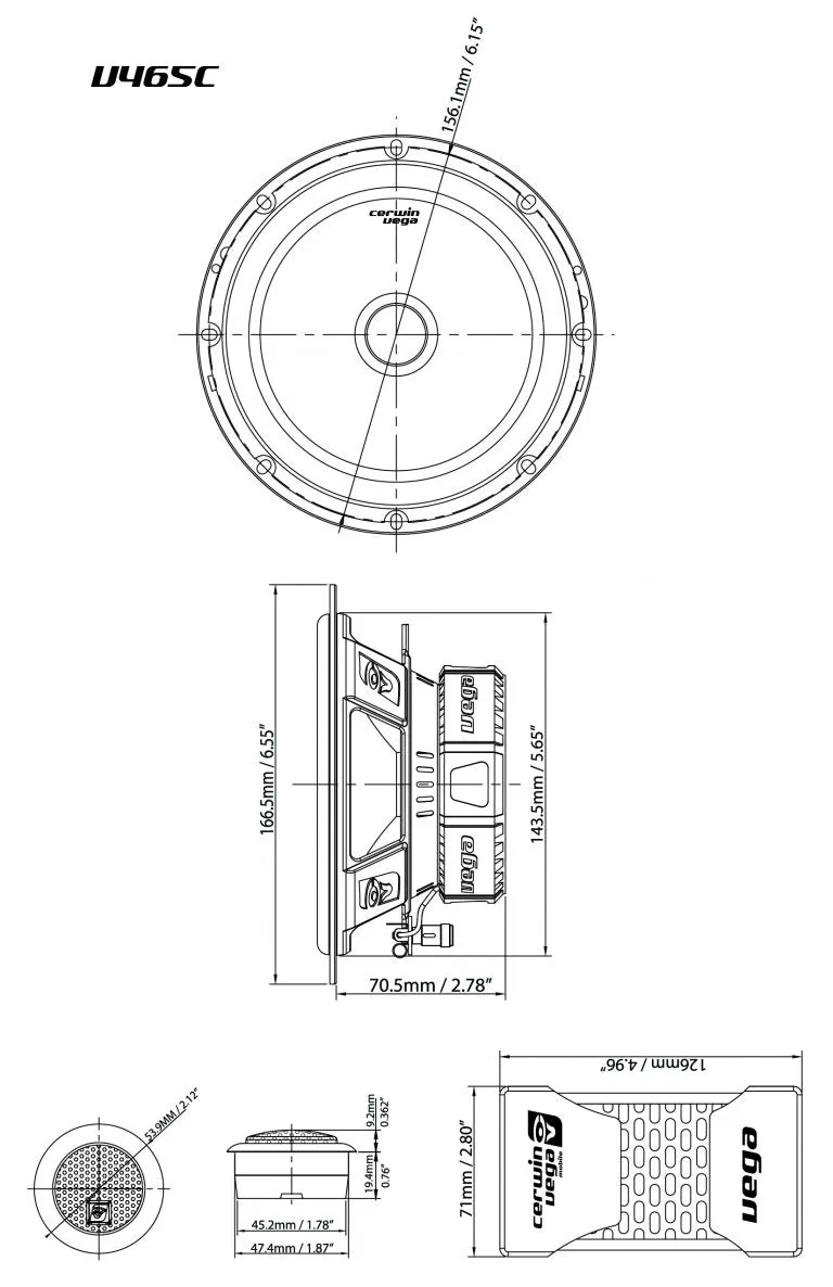 Vega Series 6.5" 2-Way Component Speaker Set - V465C