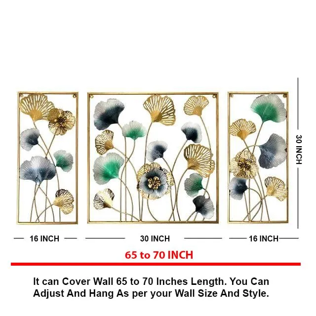 ZOVE Metal Set of 3 Flower and Leaf Design Wall Art Perfect For Home, Hotel, Restaurant, Living Room Decoration (Size : 60 X 30 INCH)